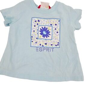 Vintage Esprit Baby Light Blue Floral Graphic T-Shirt 12 Months Made in USA